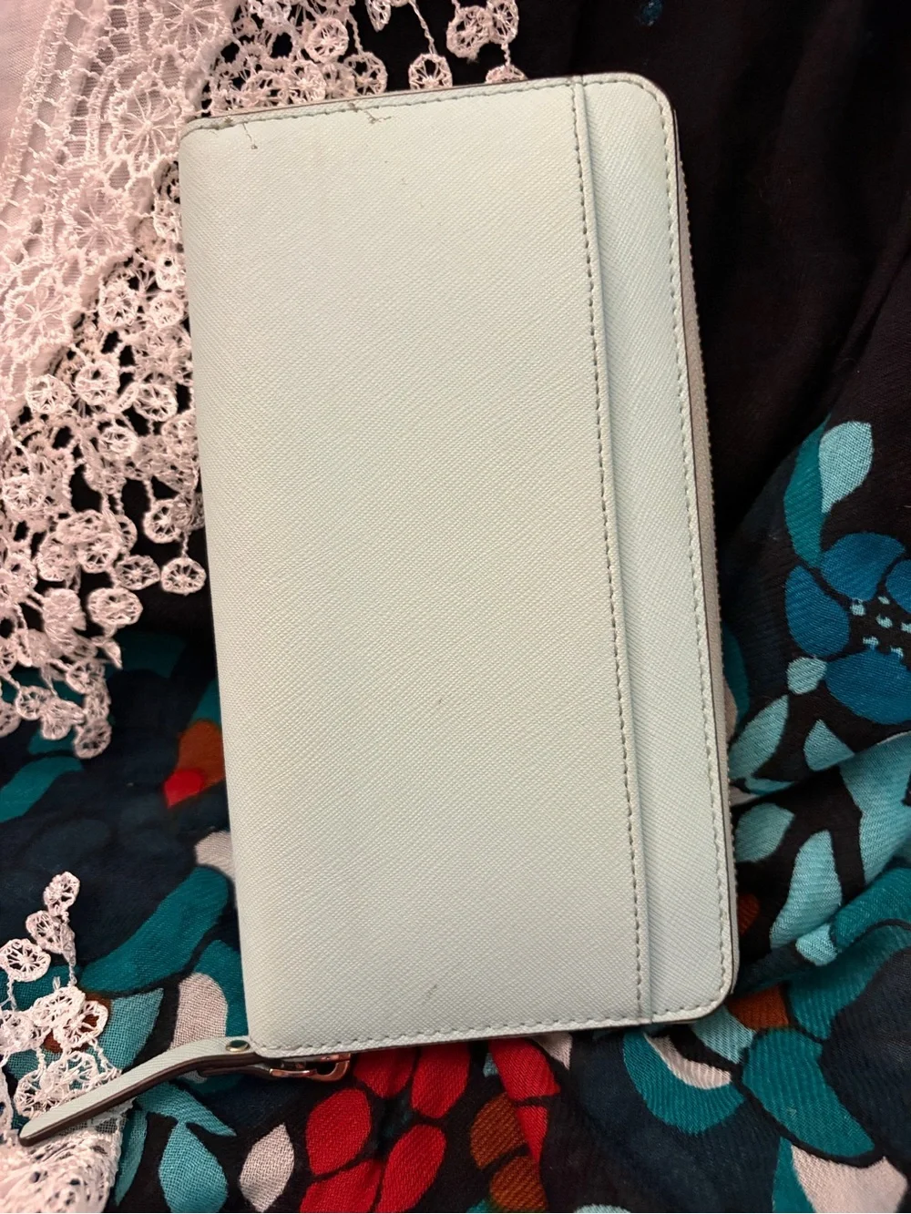 kate spade pale Mint  zip-around wallet with gold logo